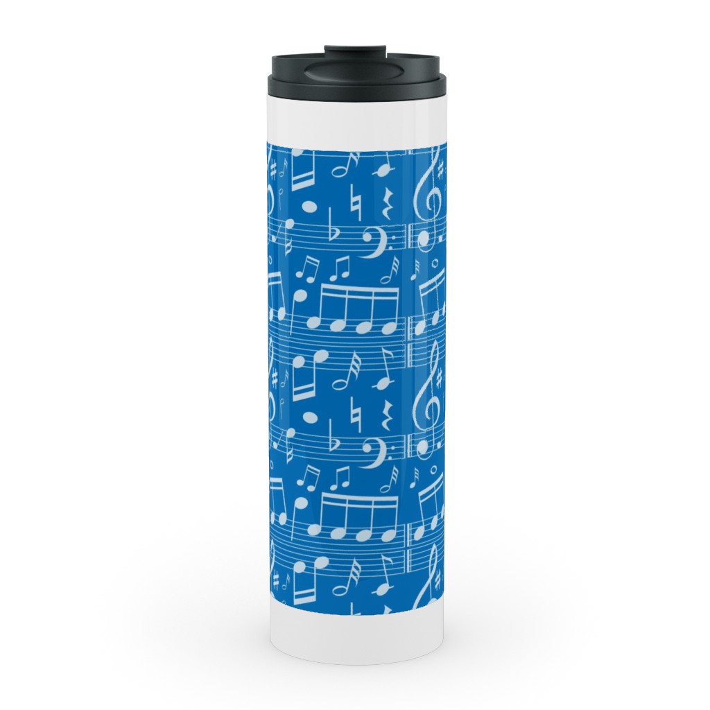 Music Notes - Blue Stainless Mug, White,  , 20oz, Blue