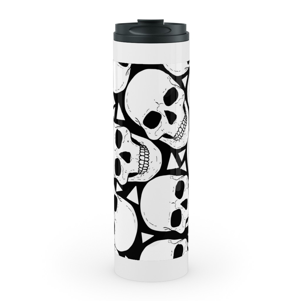 Skulls With Triangles - Black and White Stainless Mug, White,  , 20oz, White