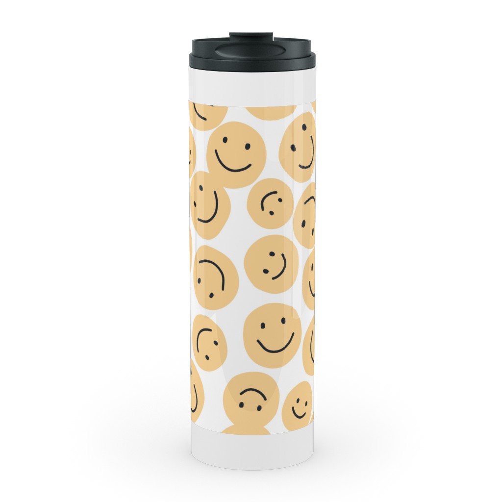 Happy Smiley Faces - Yellow Stainless Mug, White, , 20oz, Yellow, Classic Yellow