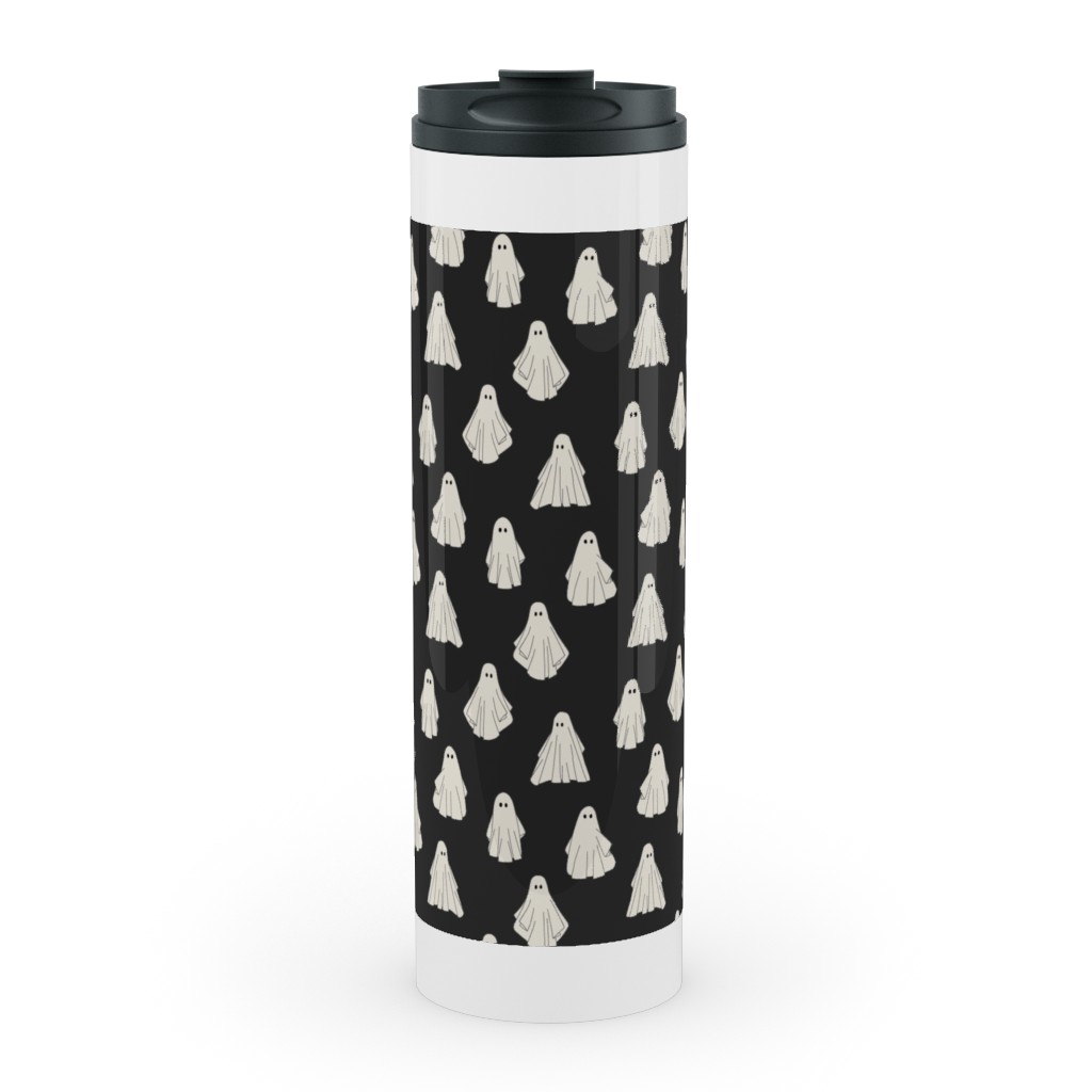 Spooky Halloween Vintage Ghosts - White on Black Stainless Mug, White,  , 20oz, Black