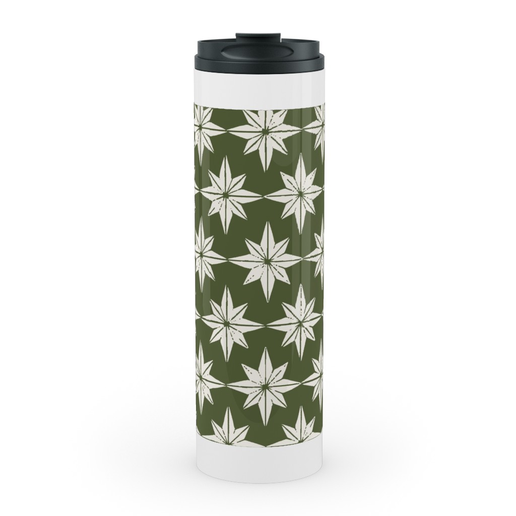 Christmas Star Tiles Stainless Mug, White, , 20oz, Green, Forest