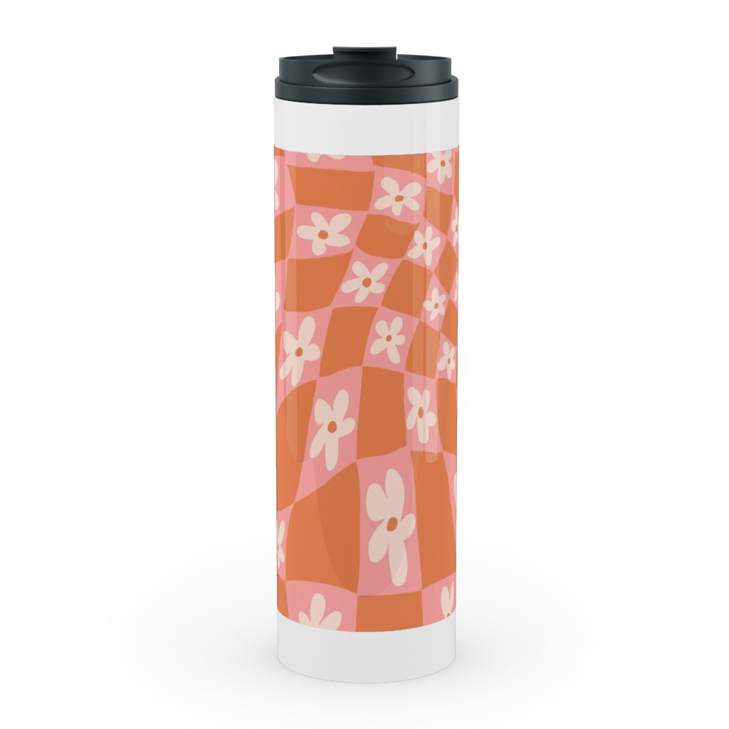 Trippy Chamomile - Floral - Orange and Pink Stainless Mug, White, , 20oz, Orange, Orange