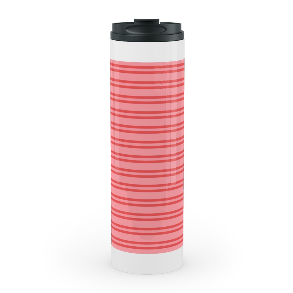 Joyful Stripes - Red and Pink Stainless Mug, White,  , 20oz, Pink