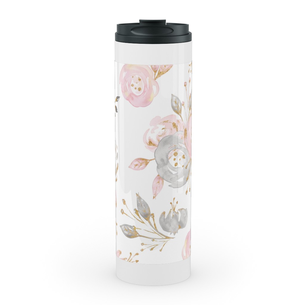 Floral - Blush Stainless Mug, White, , 20oz, Pink, Bright Pink
