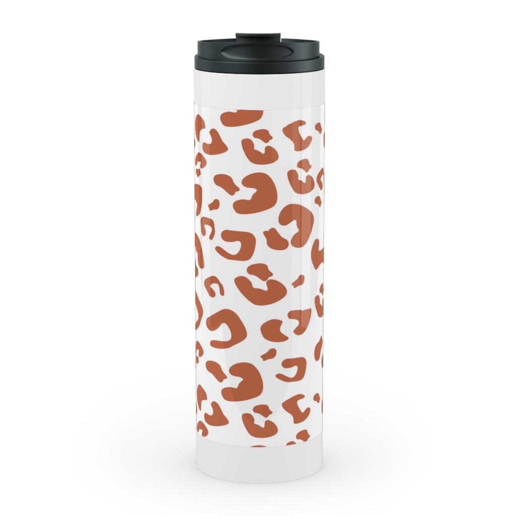 Leopard Print - Terracotta Stainless Mug, White,  , 20oz, Brown