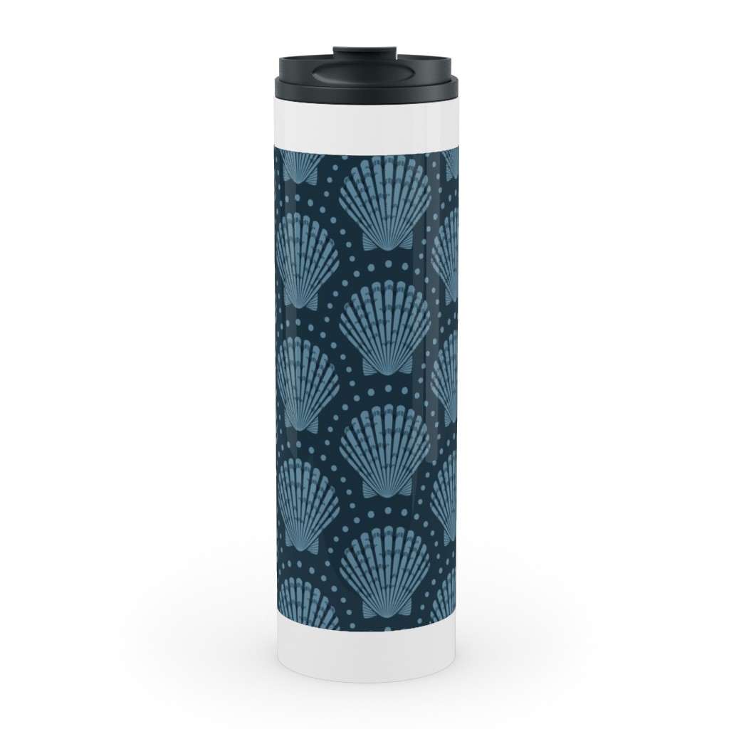 Pretty Scallop Shells - Navy Blue Stainless Mug, White, , 20oz, Blue, True Blue