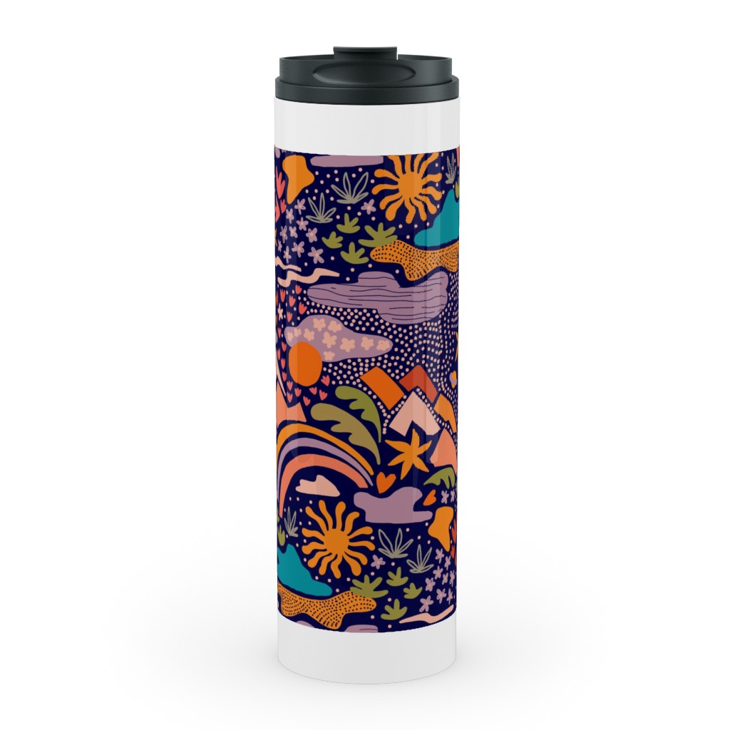 Ditsy Outdoor Adventure - Dark Blue Stainless Mug, White,  , 20oz, Multicolor