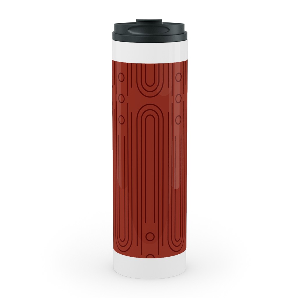Art Deco Arches - Cranberry Stainless Mug, White, , 20oz, Red, Red