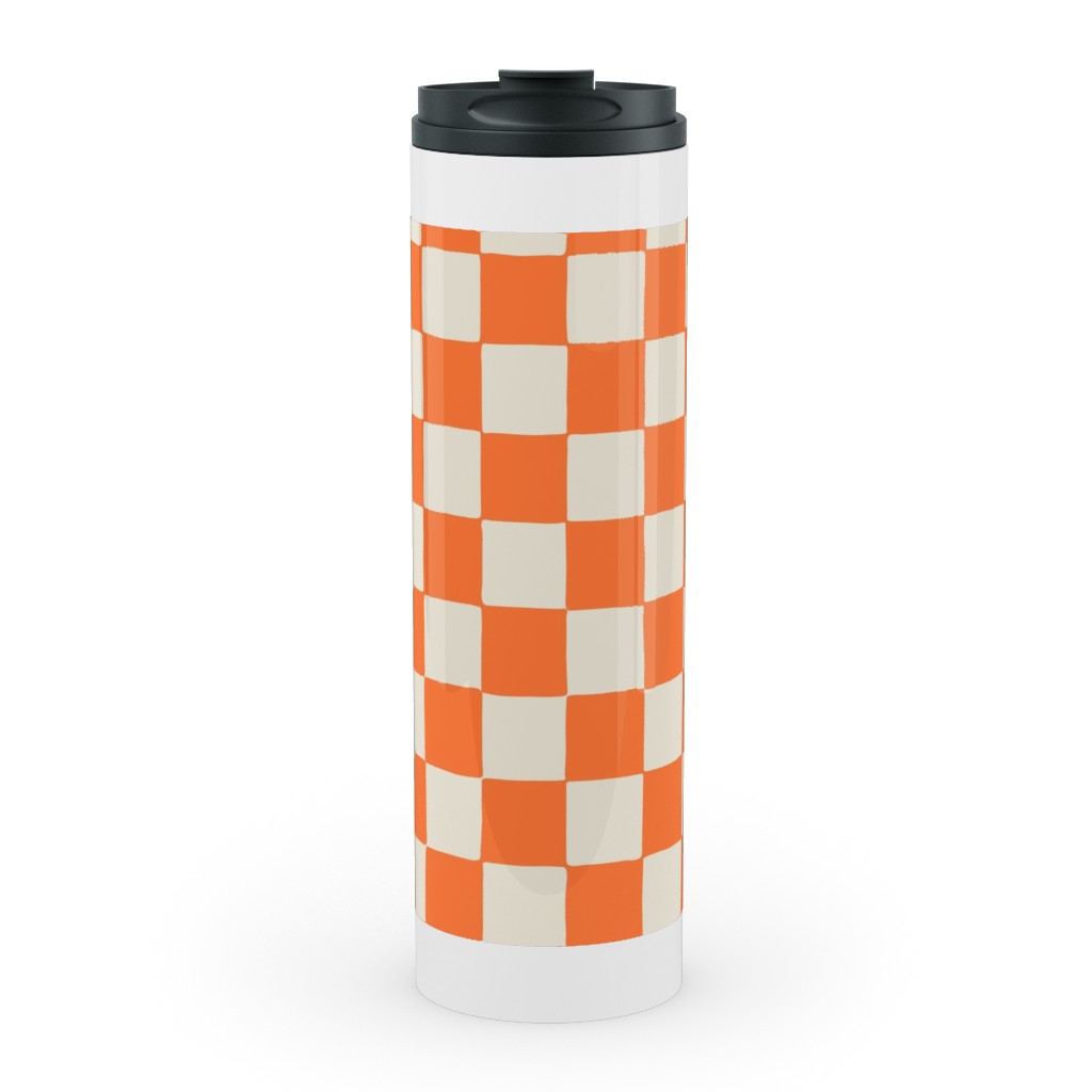 Retro Checkerboard - Bright Orange Stainless Mug, White,  , 20oz, Orange