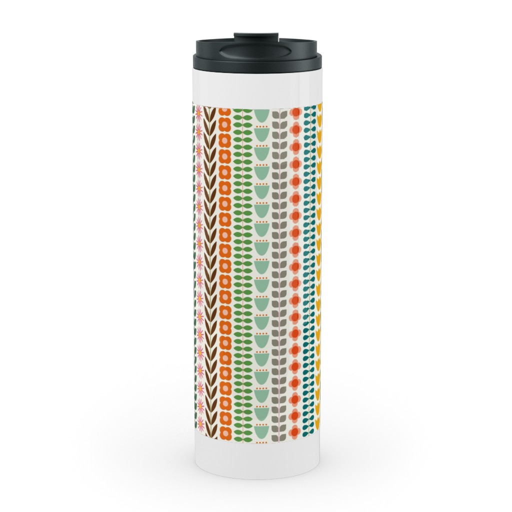 Scandinavian Folk Stripe - Multi Stainless Mug, White,  , 20oz, Multicolor