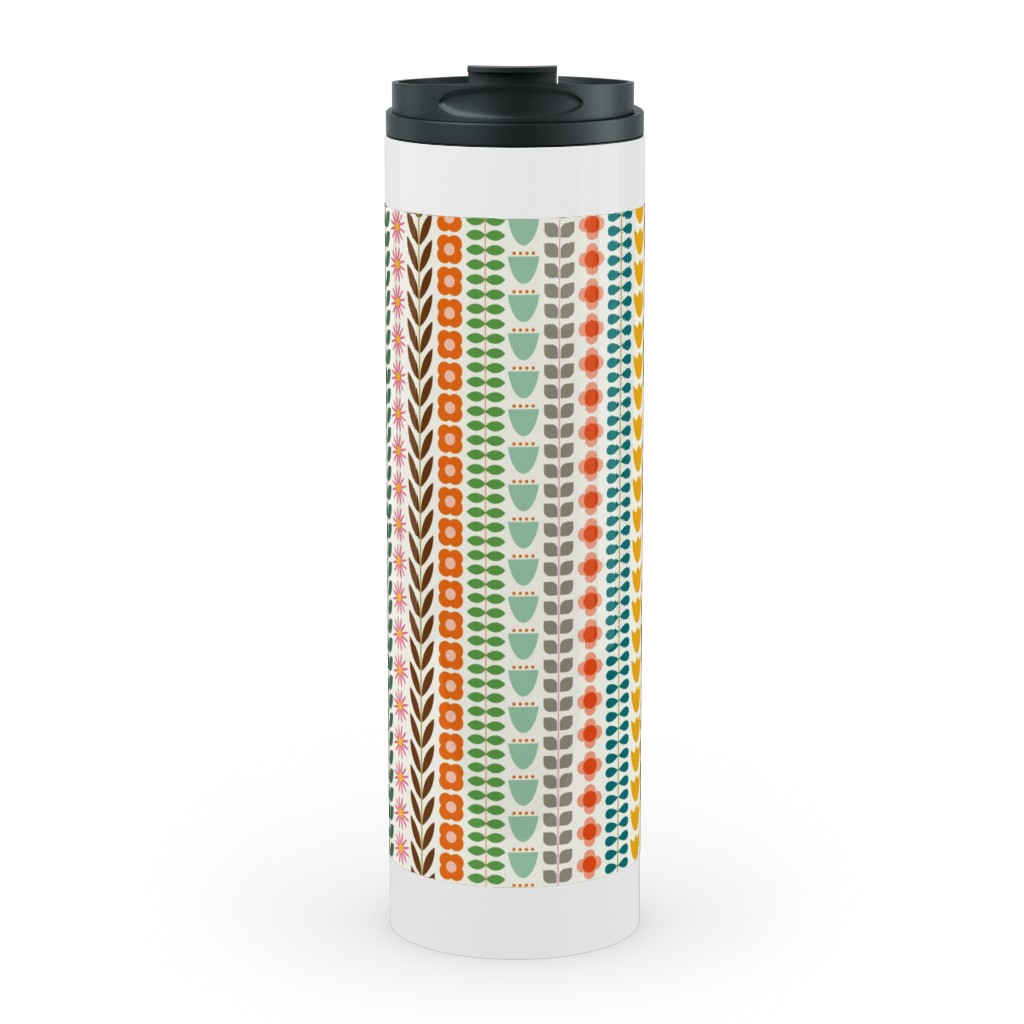 Scandinavian Folk Stripe - Multi Stainless Mug, White, , 20oz, Multicolor