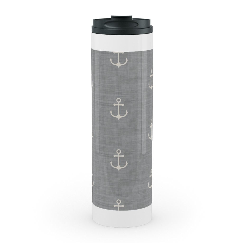 Anchor - Ivory on Light Grey Texture Stainless Mug, White,  , 20oz, Gray