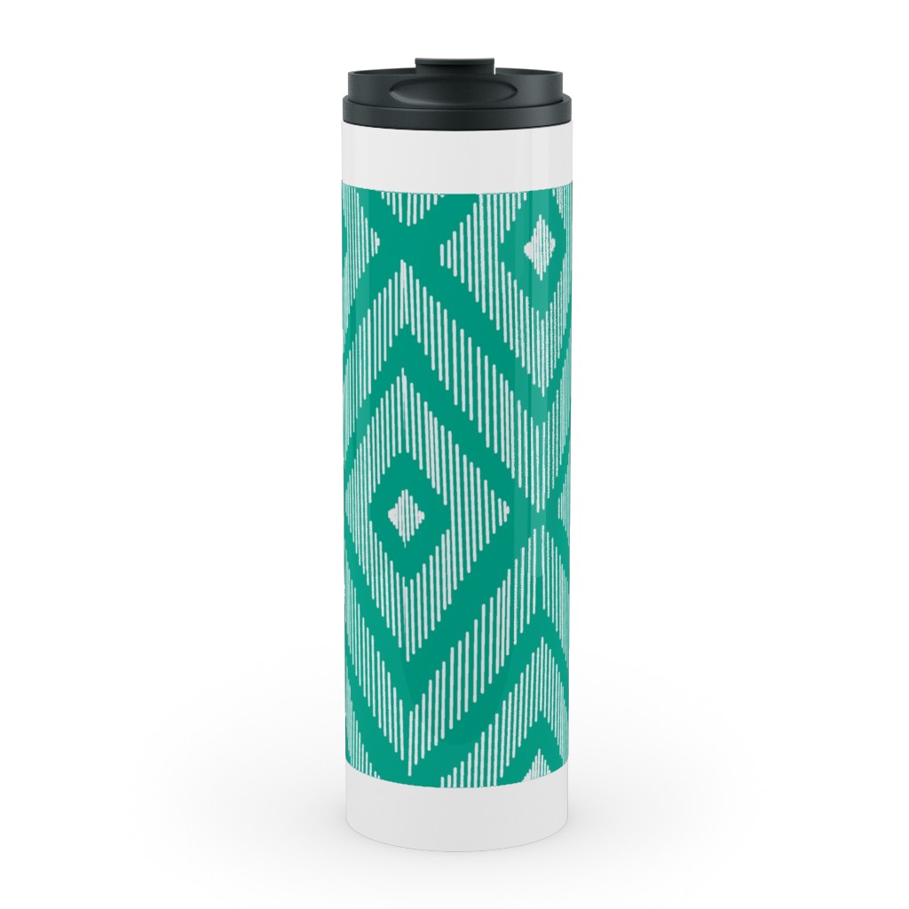 Ikat Stainless Mug, White, , 20oz, Green, Tidal Wave
