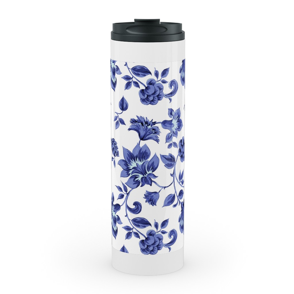 Fleurs De Provence - Blue and White Stainless Mug, White, , 20oz, Blue, True Blue