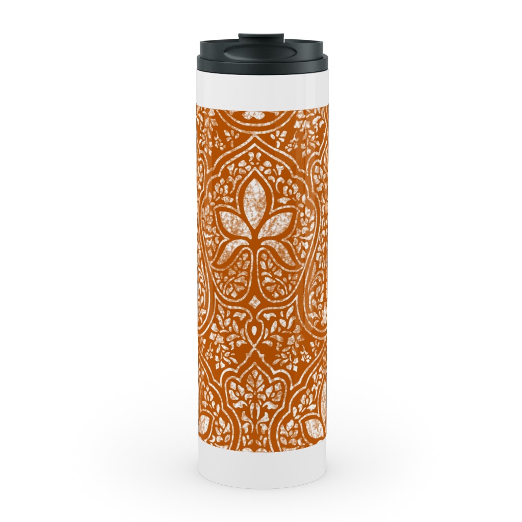 Rajkumari Batik - Spice and White Stainless Mug, White,  , 20oz, Orange