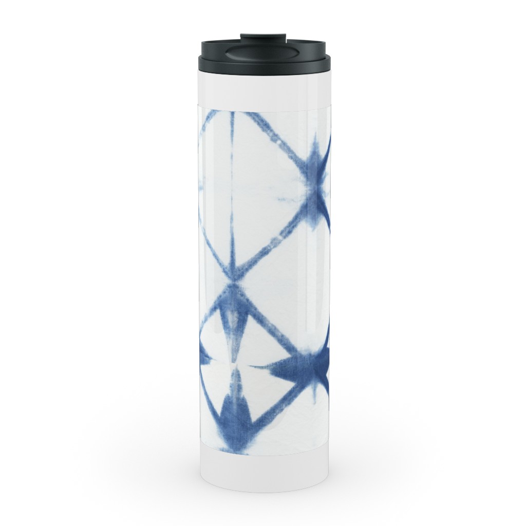Shibori Diamond - Blue on White Stainless Mug, White, , 20oz, Blue, True Blue