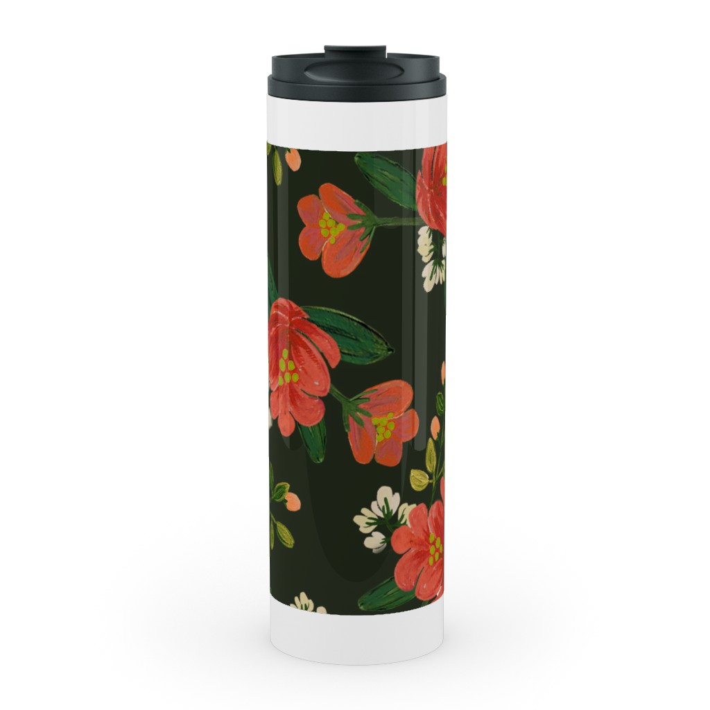 Holiday Floral Stainless Mug, White, , 20oz, Green, Classic Green