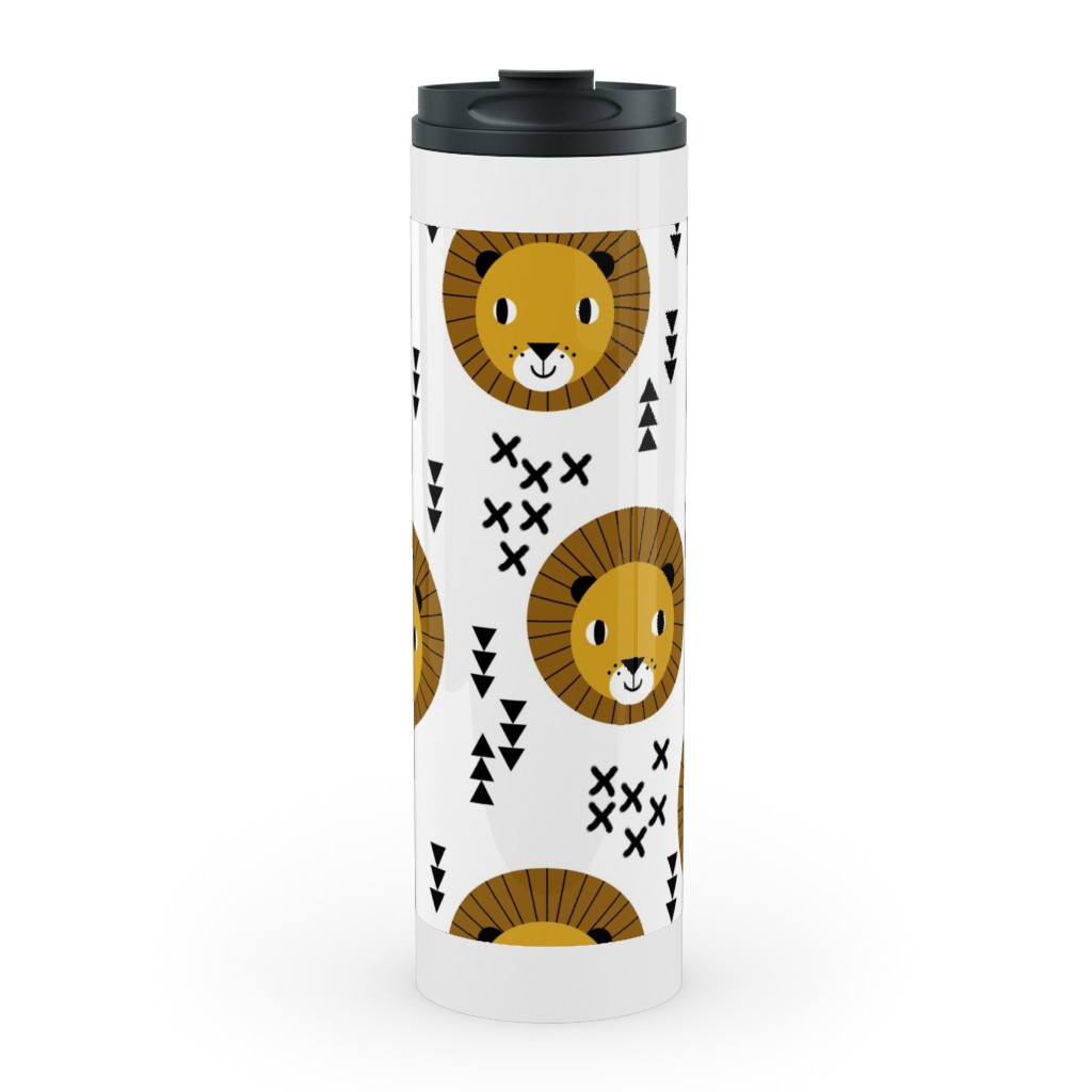 Happy Lion Safari Stainless Mug, White, , 20oz, Brown, Brown