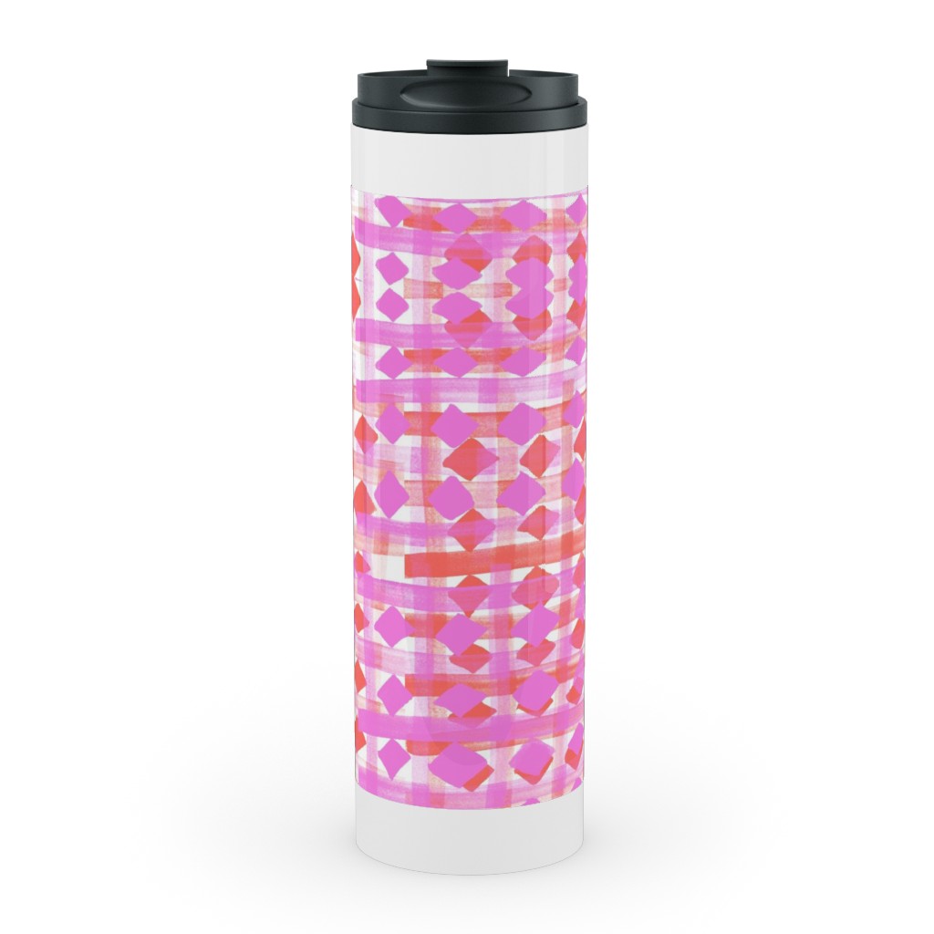 Brush Stripes Geometric - Pink Stainless Mug, White, , 20oz, Pink, Bright Pink