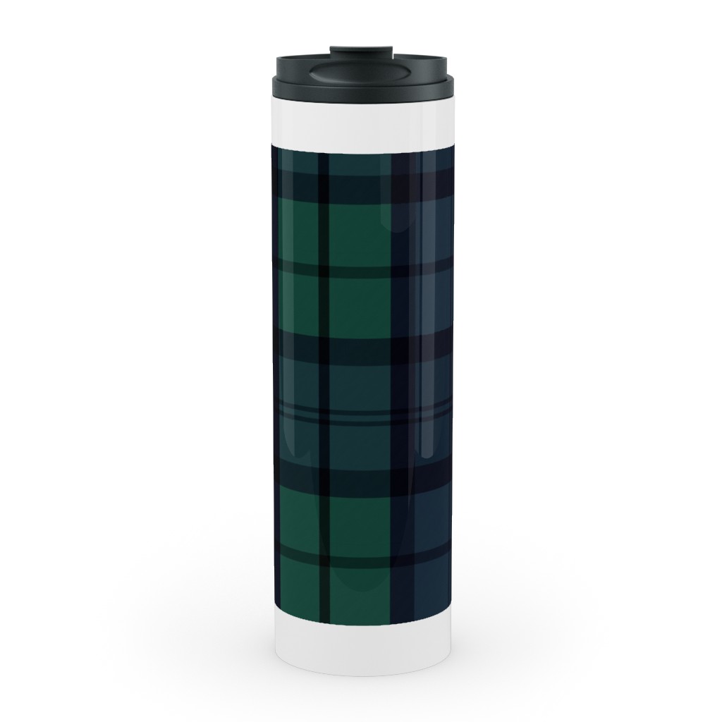 Dark Green Plaid Stainless Mug, White, , 20oz, Green, Classic Green