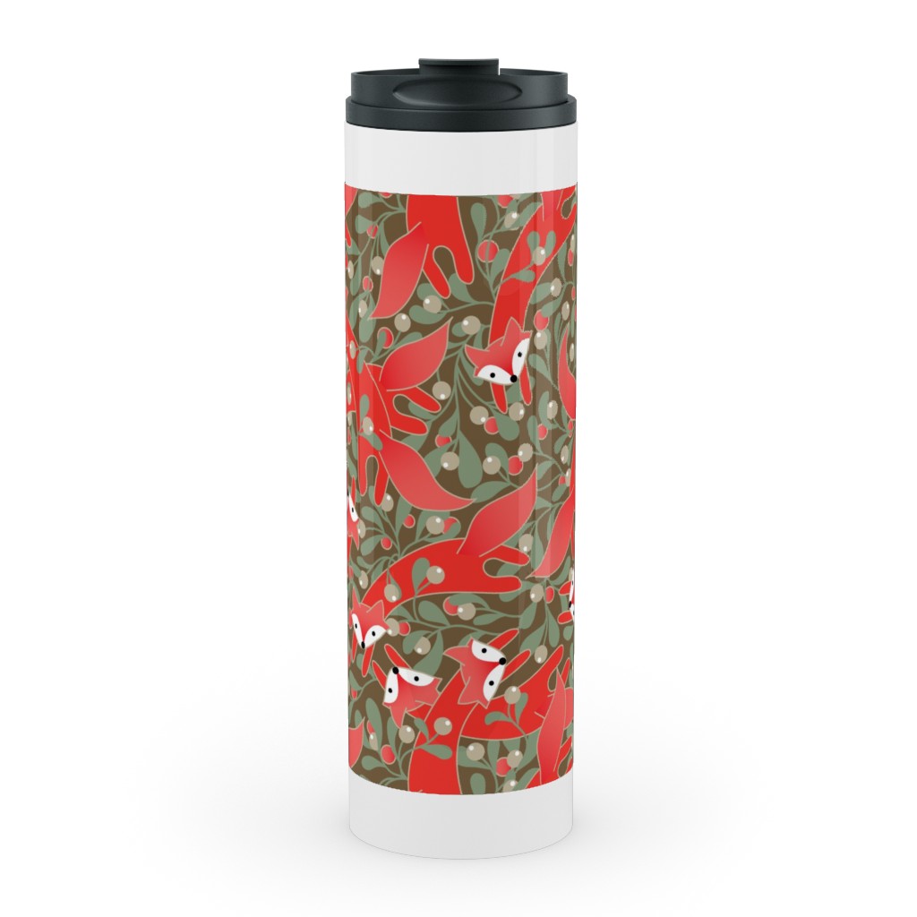 Red Fox Mistletoe Stainless Mug, White,  , 20oz, Red