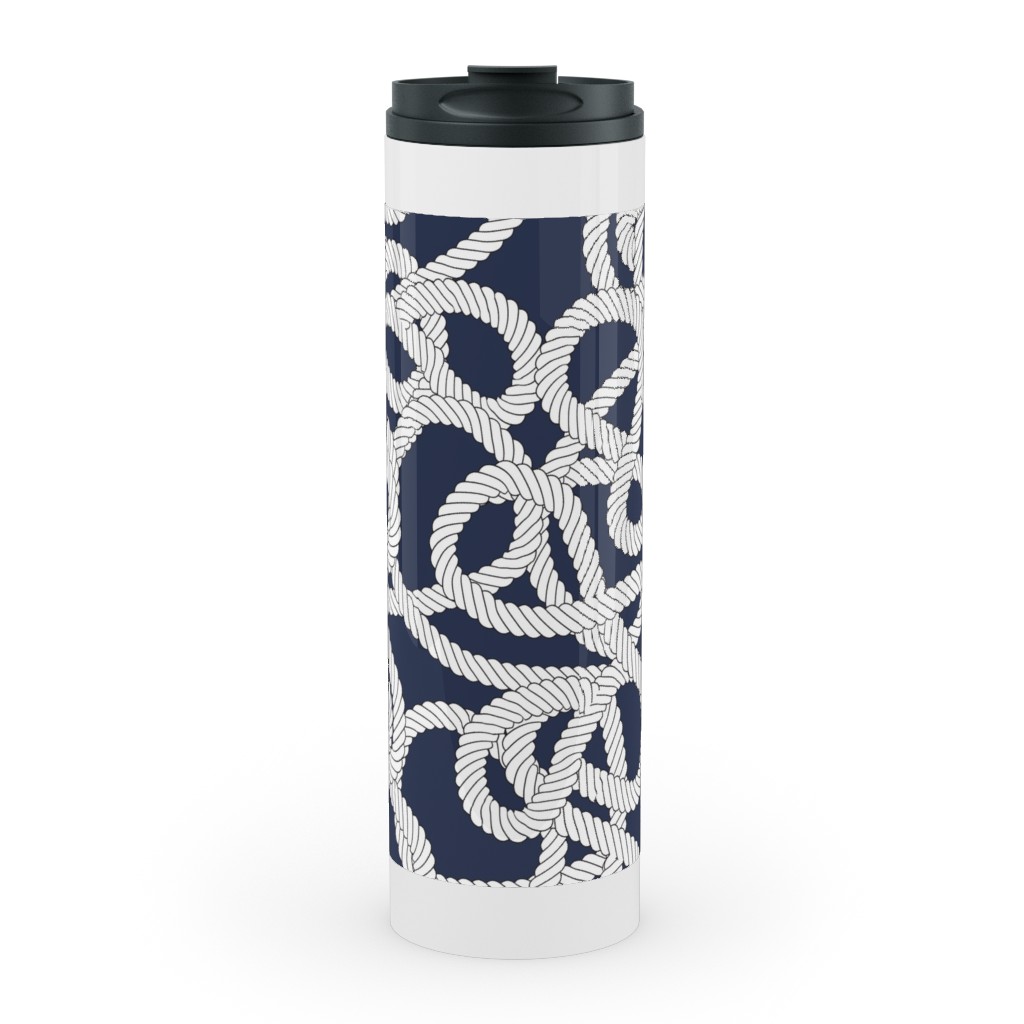 Nautical Rope Knots in Navy Stainless Mug, White,  , 20oz, Blue