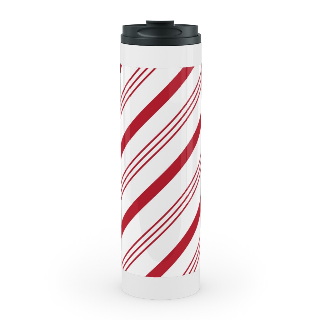 Candy Cane Stripes - Red on White Stainless Mug, White,  , 20oz, Red
