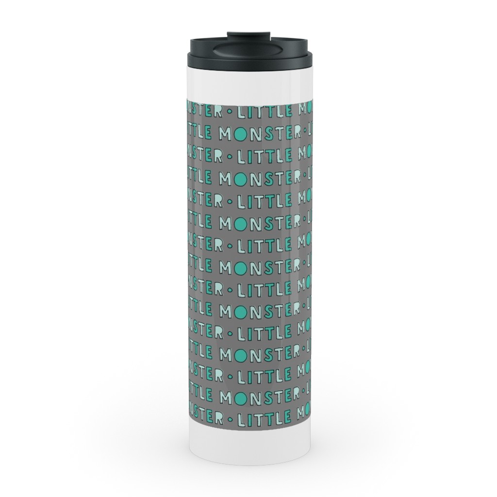 (Small Scale) Little Monster || Green on Grey Stainless Mug, White,  , 20oz, Green