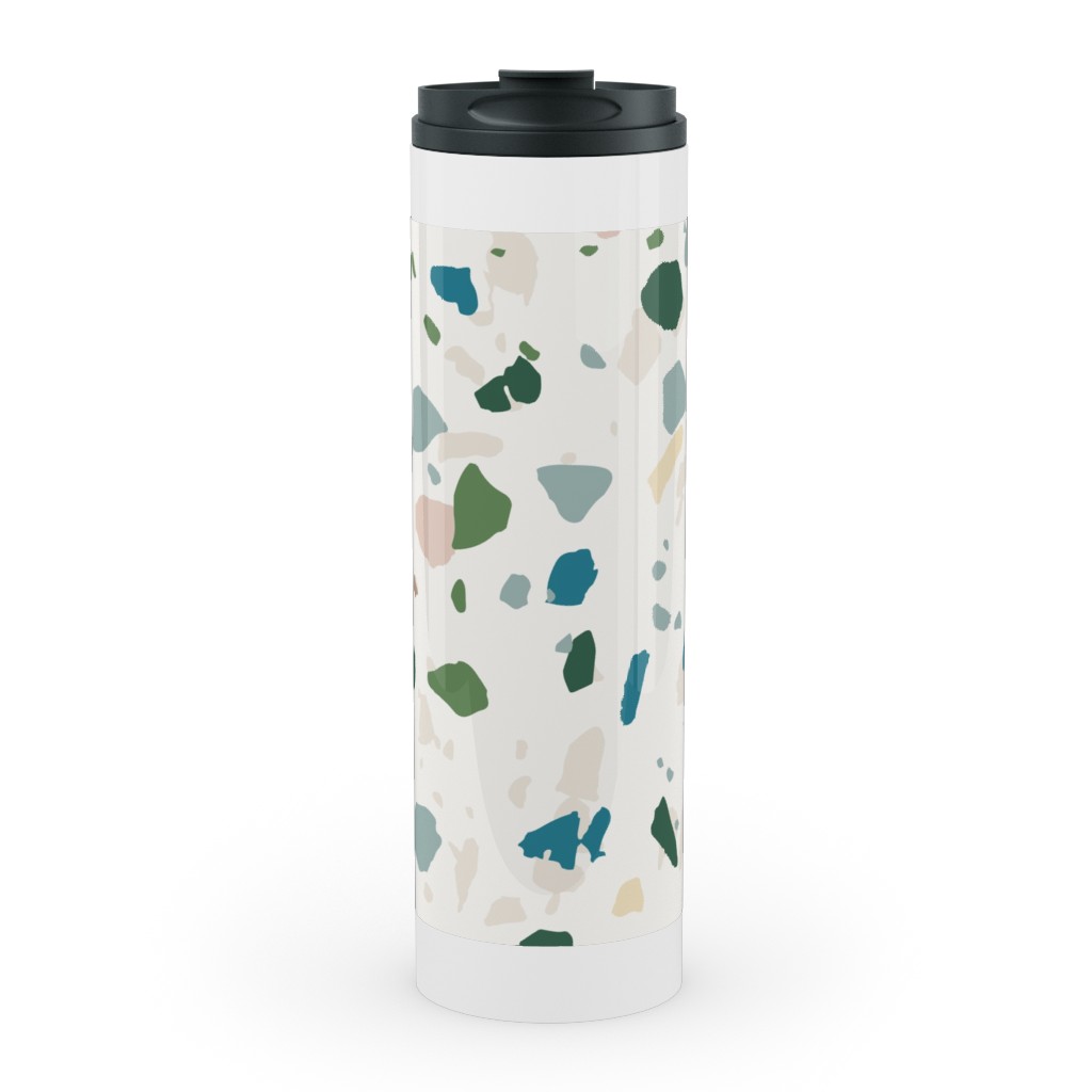Terrazzo - Green on Cream Stainless Mug, White, , 20oz, Green, Classic Green