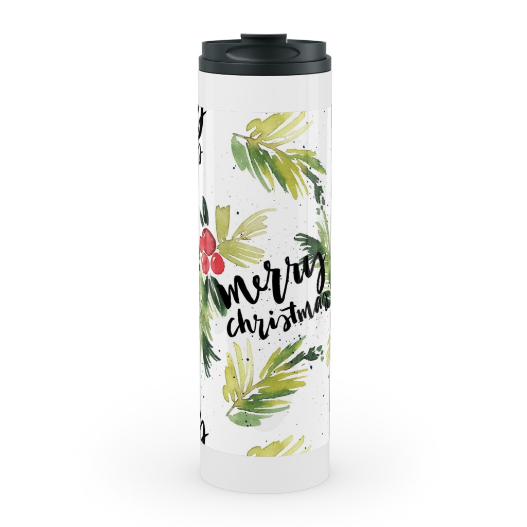 Merry Christmas Red Berry Holly Stainless Mug, White, , 20oz, White, White
