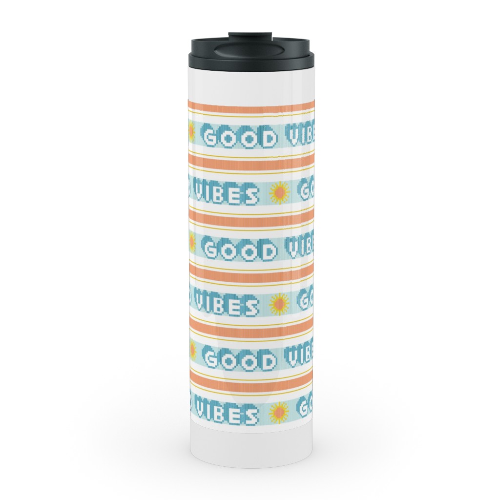 Good Vibes Vintage Typography Stainless Mug, White, , 20oz, Orange, Orange