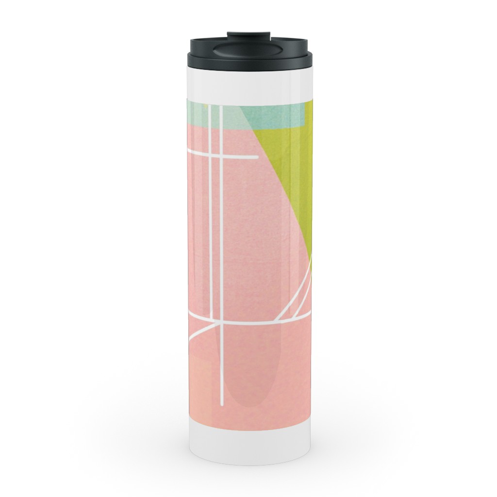 Midcentury Abstract Stainless Mug, White,  , 20oz, Multicolor
