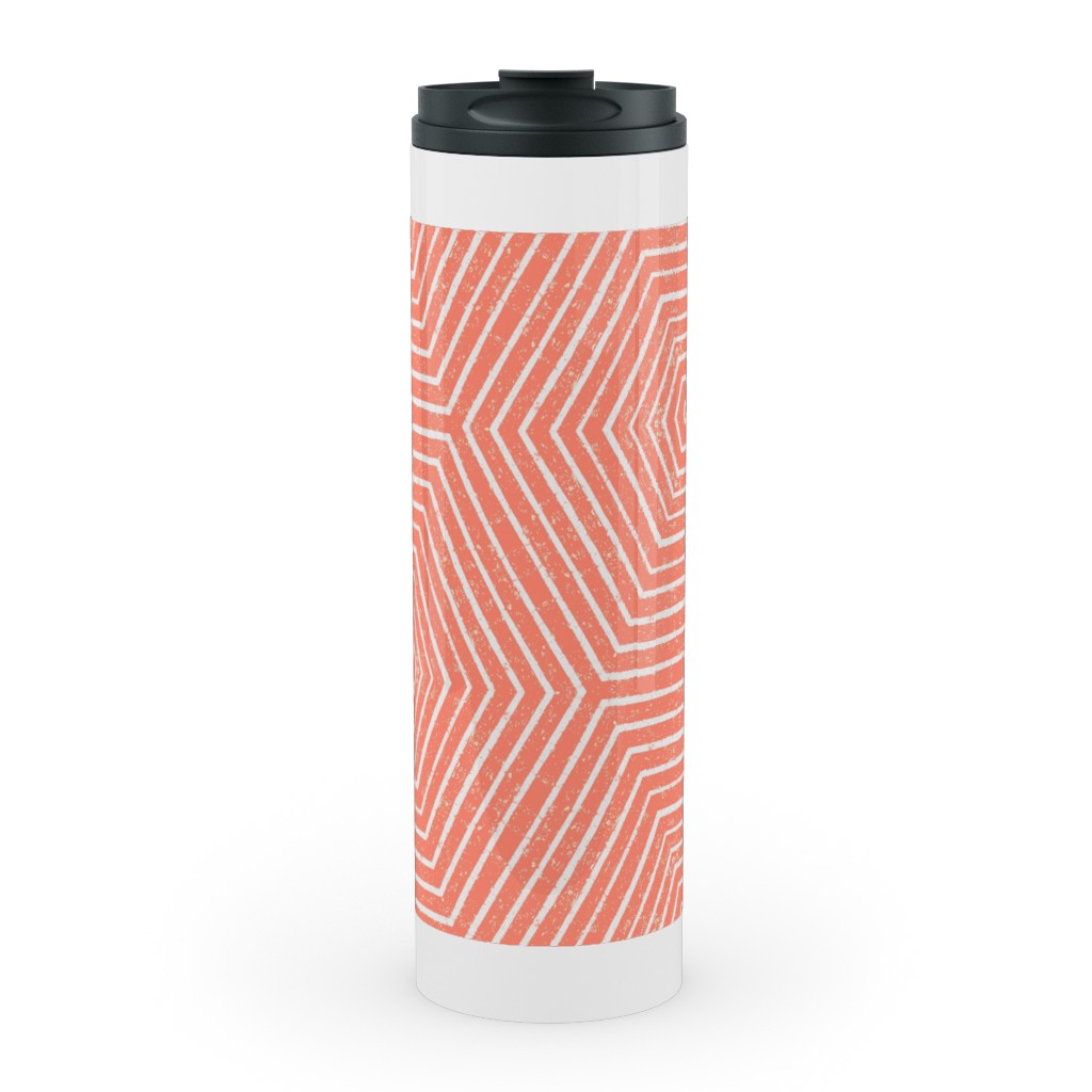 Concentric Hexagons Stainless Mug, White,  , 20oz, Orange