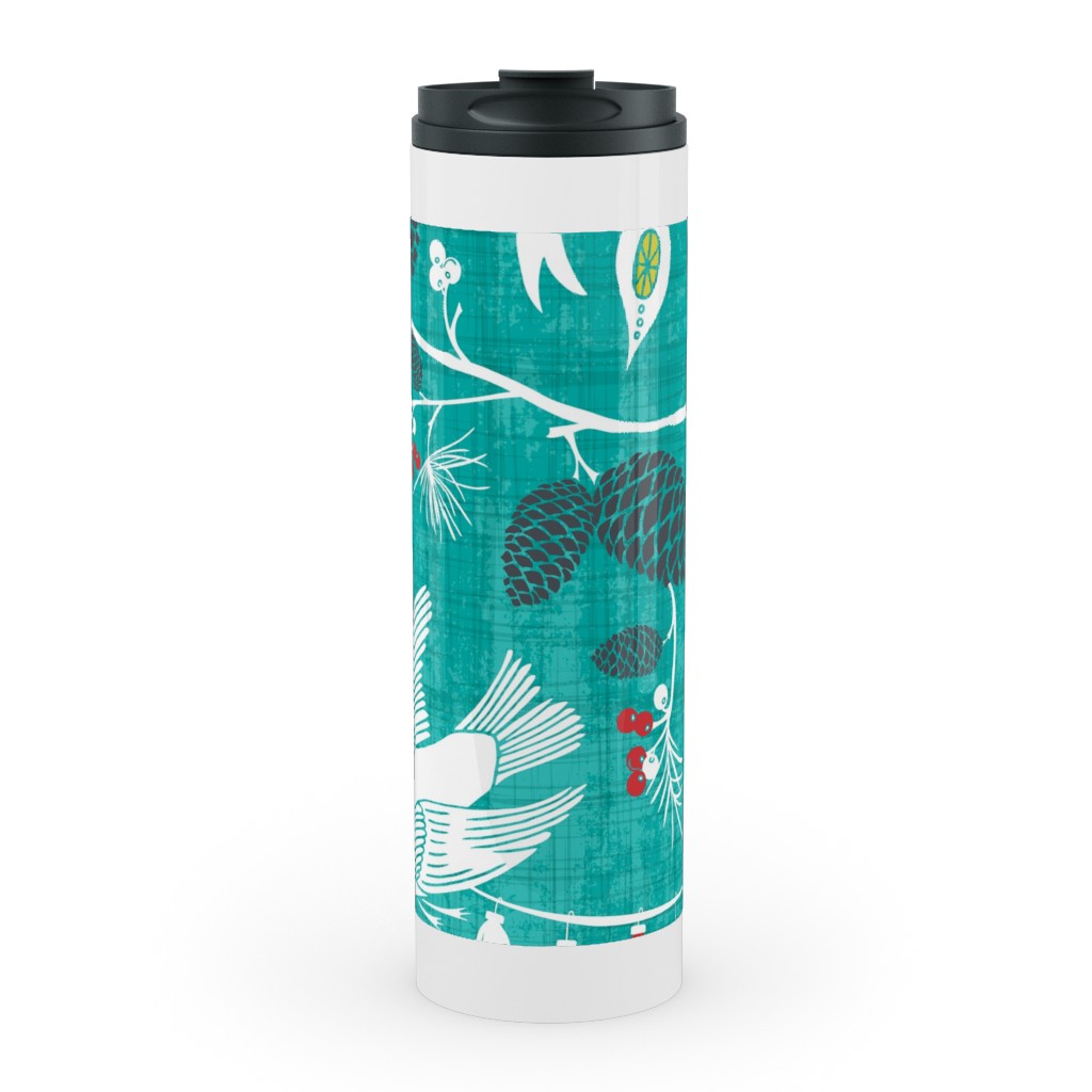Merry Forest Stainless Mug, White, , 20oz, Blue, Aqua