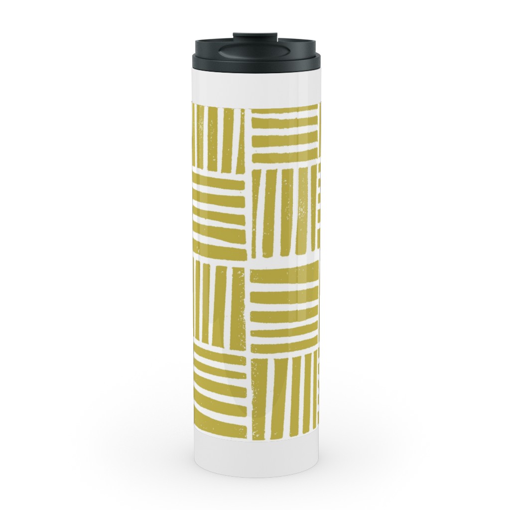 Thatch Stripe Grid - Yellow Stainless Mug, White,  , 20oz, Yellow