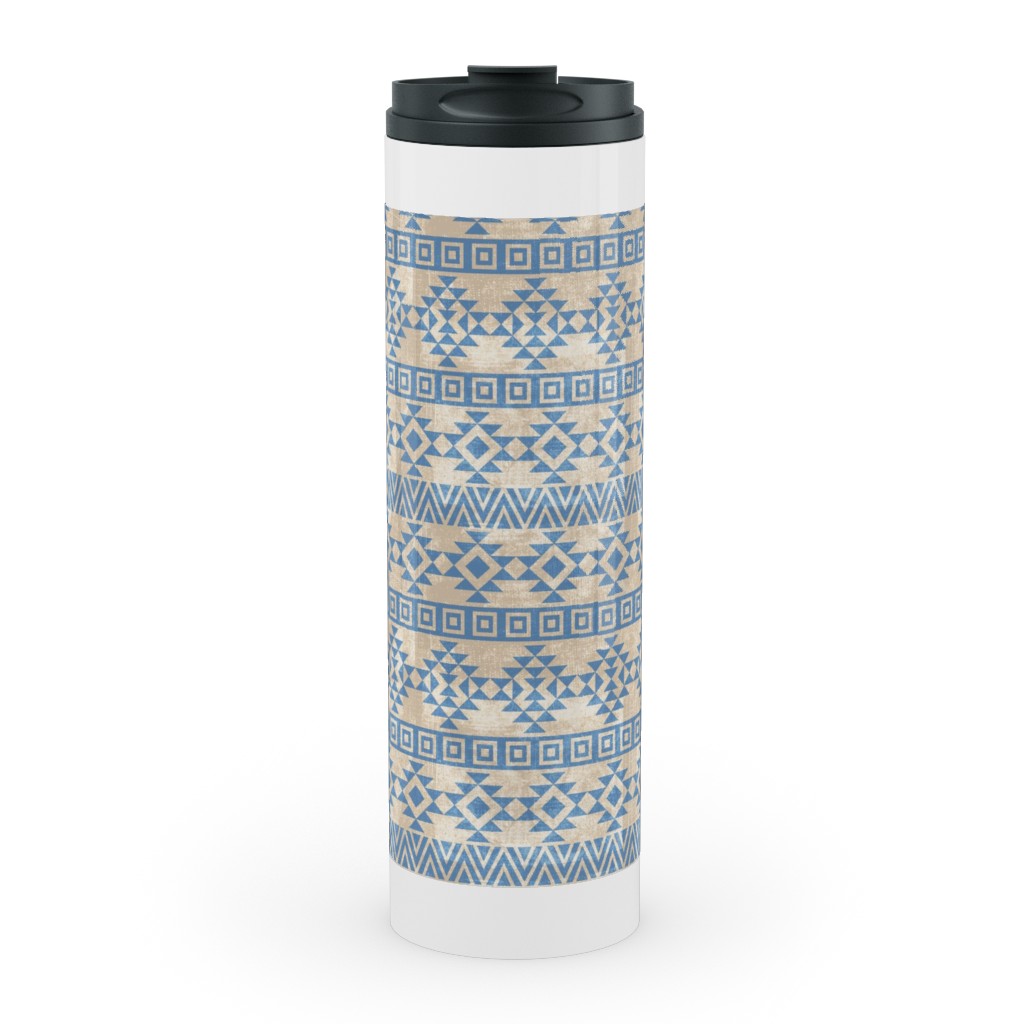 Modern Desert - Geometric Stainless Mug, White, , 20oz, Blue, True Blue