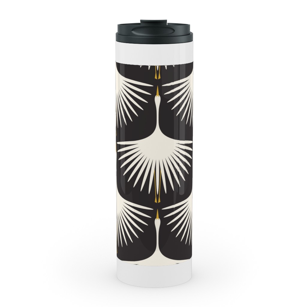 Art Deco Swans Stainless Mug, White,  , 20oz, Black