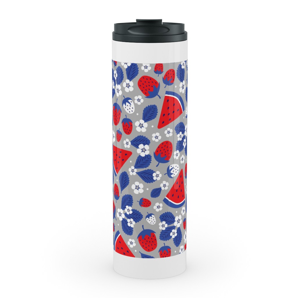 Summer Strawberries and Melons - Red, White and Blue Stainless Mug, White, , 20oz, Multicolor