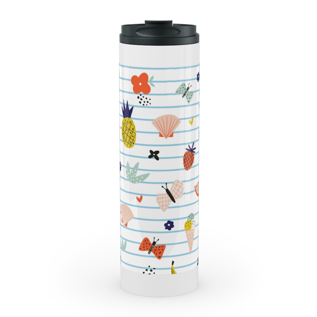 Summer Loving Stripe - Multi Stainless Mug, White,  , 20oz, Multicolor