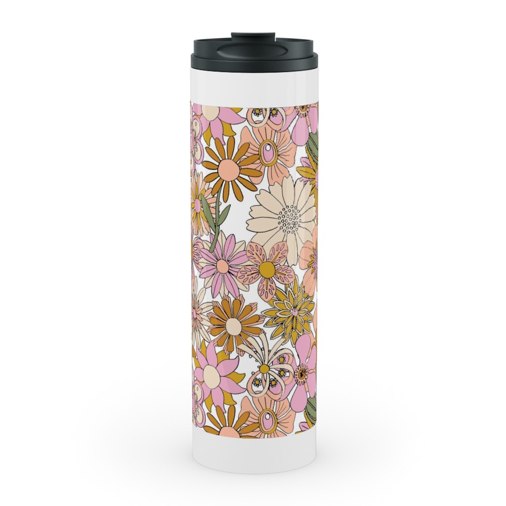 Chelsea Vintage Floral Garden - Pink Stainless Mug, White, , 20oz, Pink, Bright Pink