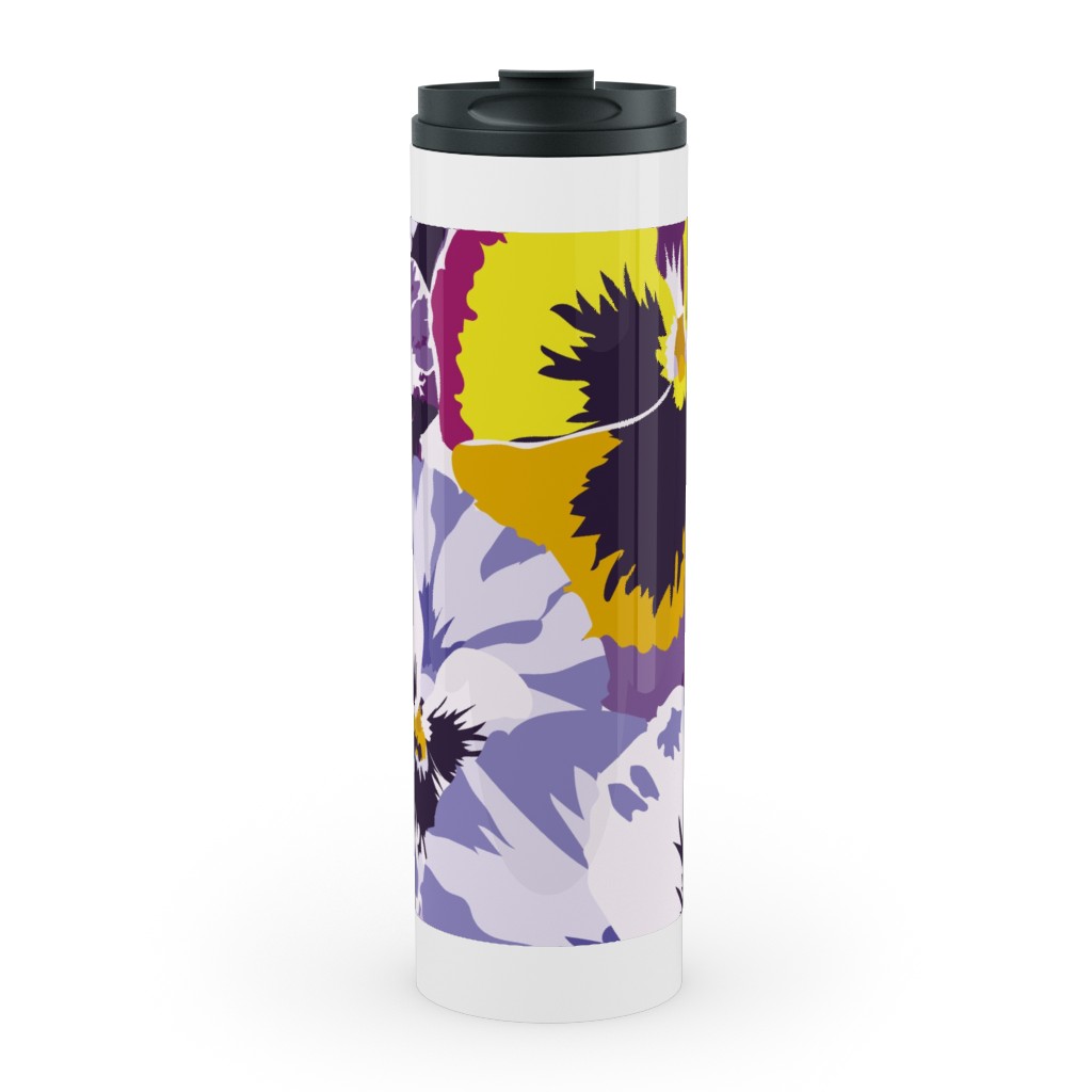 Pansy By Numbers - Purple Stainless Mug, White,  , 20oz, Purple