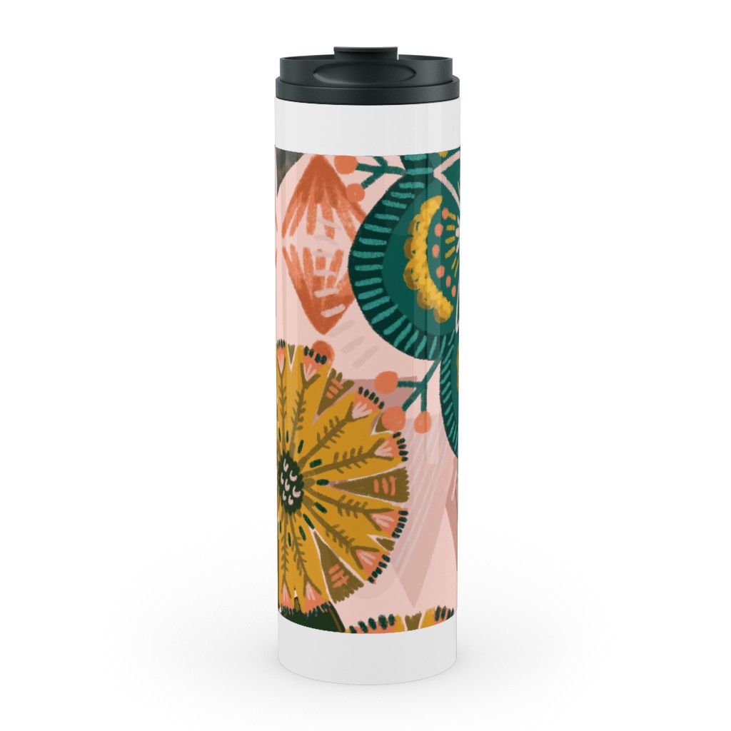 Boho Tropical - Floral - Pink Stainless Mug, White, , 20oz, Multicolor