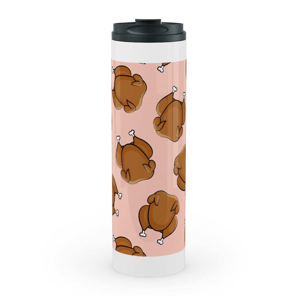 Thanksgiving Day Turkey Toss Stainless Mug, White,  , 20oz, Pink