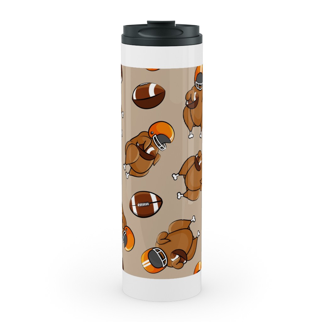 Football Turkey With Helmet and Football - Orange on Tan Stainless Mug, White,  , 20oz, Beige