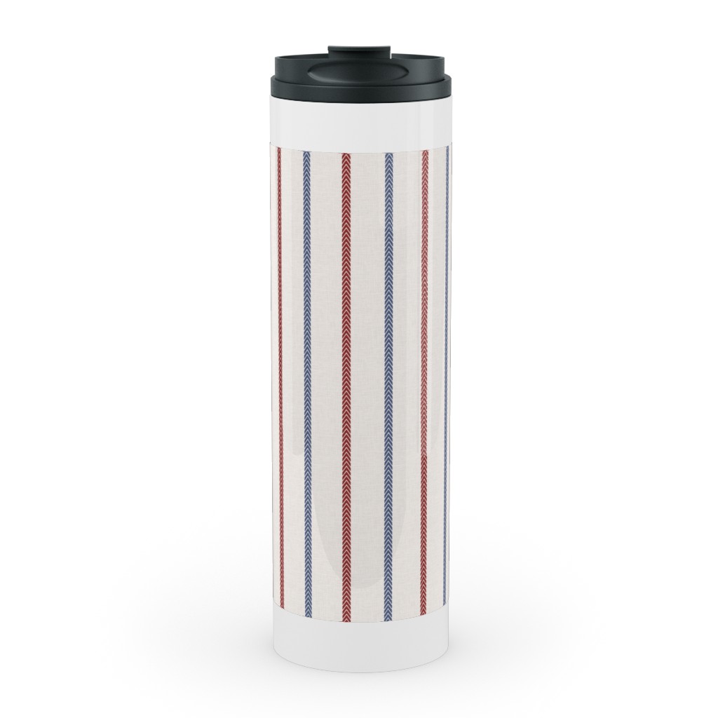 Baseball Ball Stitch Ticking Stripe on Soft Gray Stainless Mug, White,  , 20oz, Beige