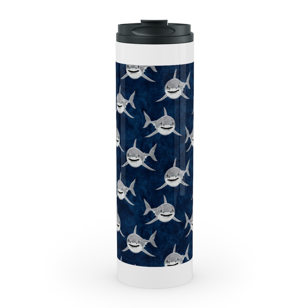 Great White Sharks - Blue Stainless Mug, White, , 20oz, Blue, True Blue