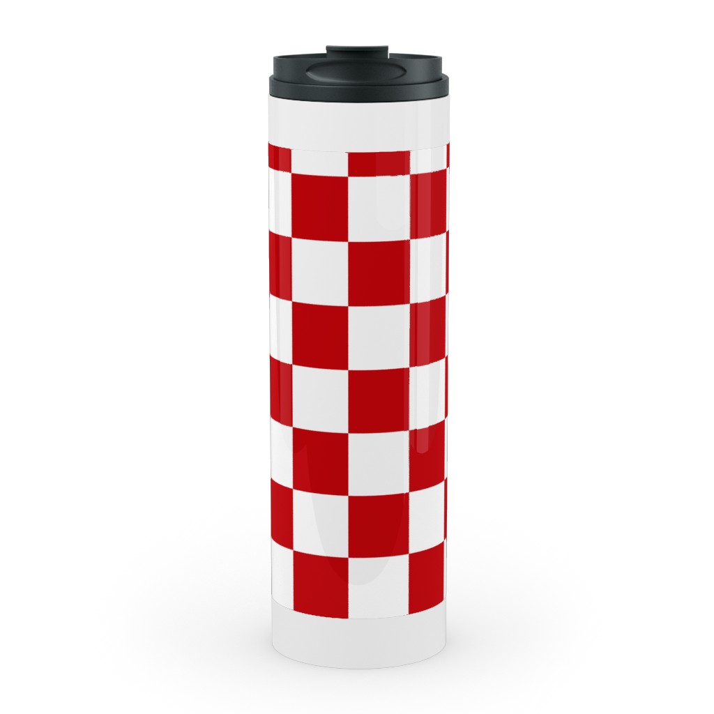 Checkerboard - Red and White Stainless Mug, White, , 20oz, Red, Red