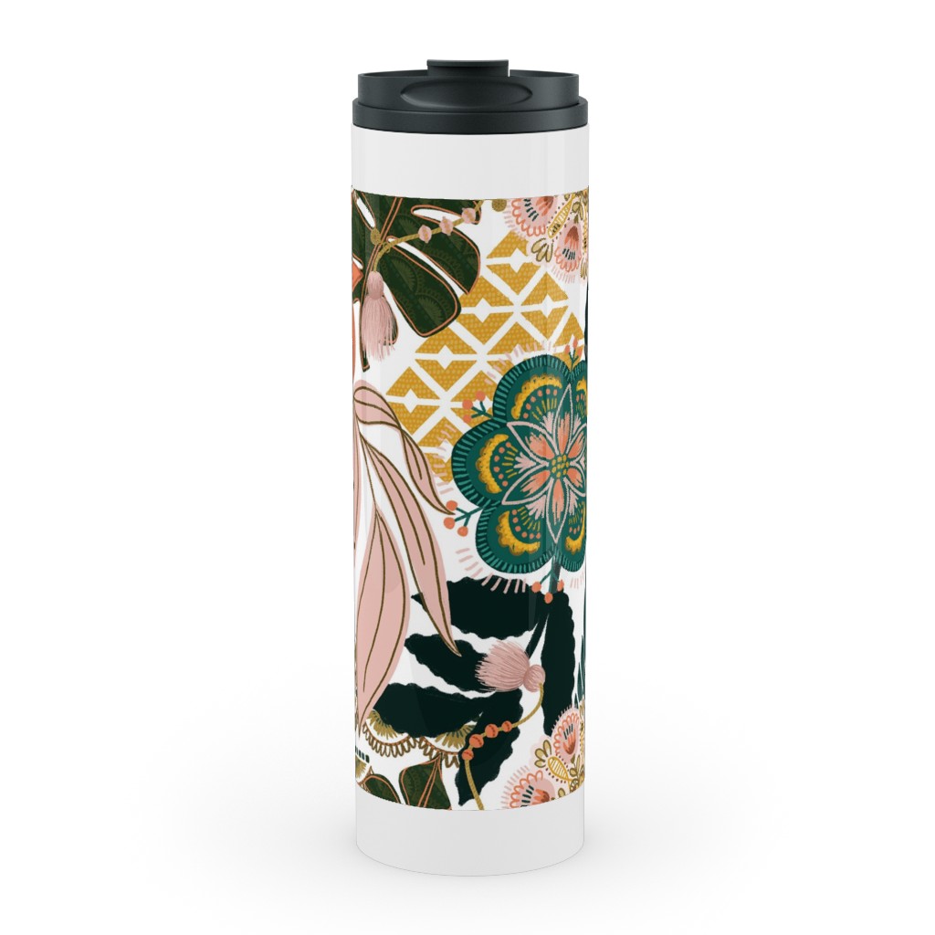 Boho Tropical - Floral - Multi Light Stainless Mug, White, , 20oz, Multicolor