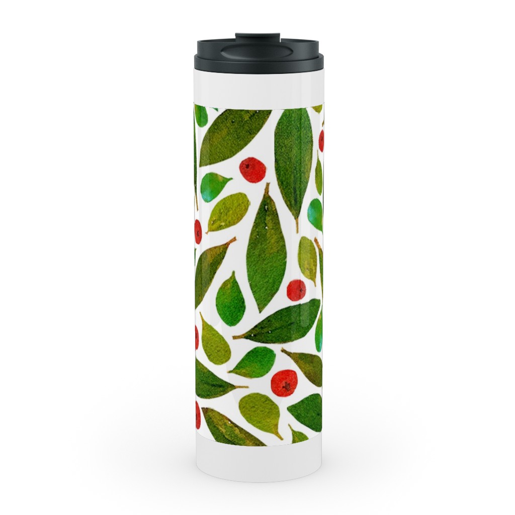 Holiday Greens and Berries Stainless Mug, White,  , 20oz, Green