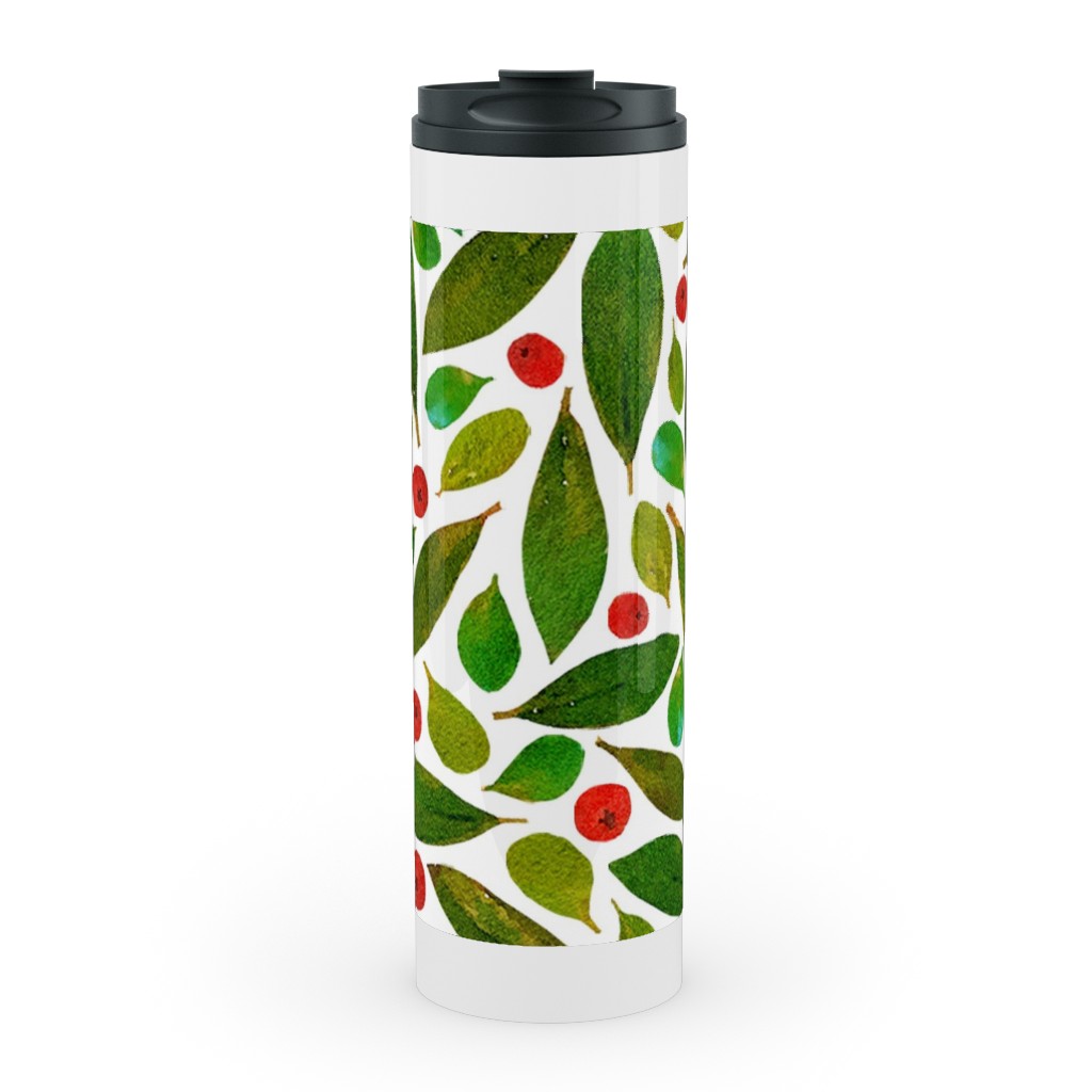 Holiday Greens and Berries Stainless Mug, White, , 20oz, Green, Classic Green